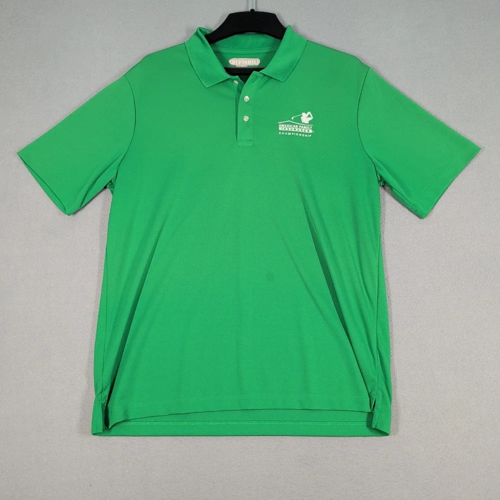 Lands End Polo Shirt Mens L Green American Family Insurance Golf Short Sleeve